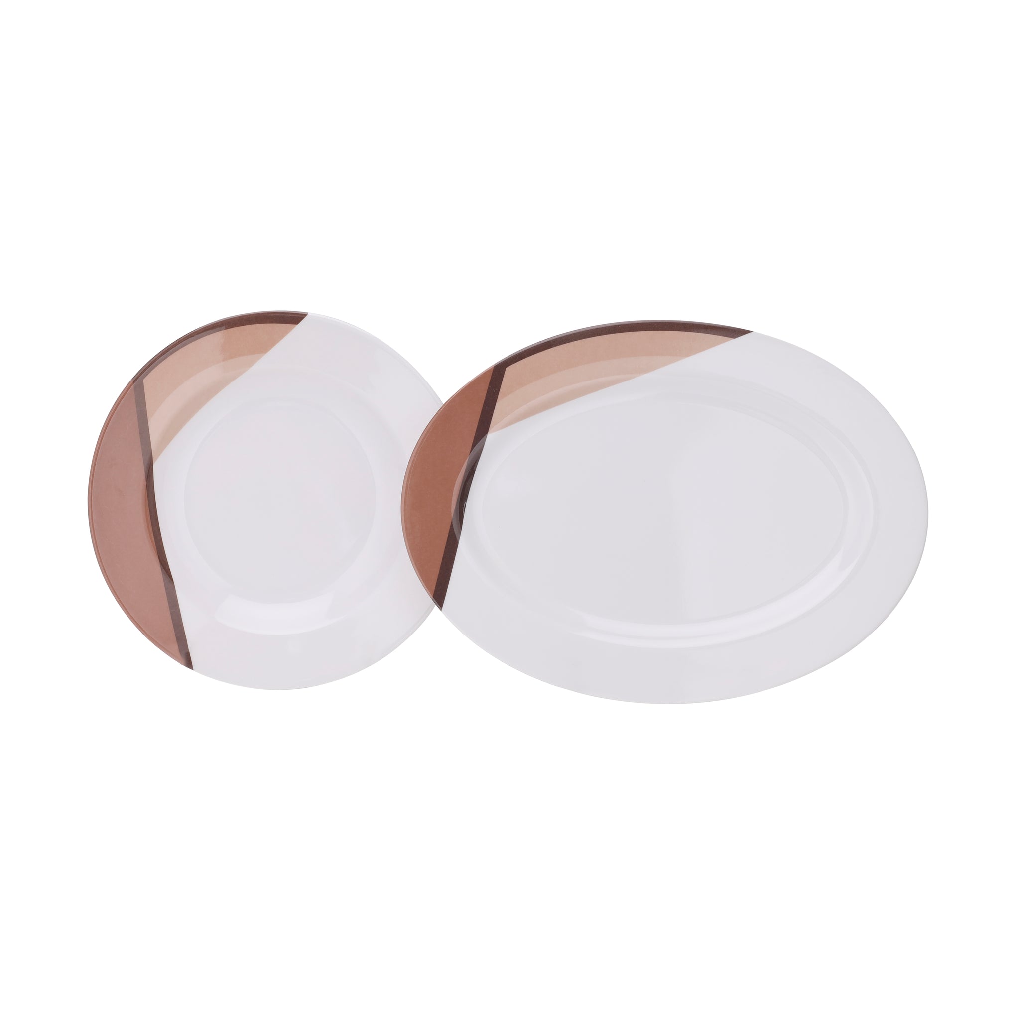 Royalford 35 Piece Melamine Ware Dinner Set| Includes Oval Plate, Deep Plates, Dinner Plates, Round Bowls, Small Dishes, Rice Spoons and Soup Spoons| Top-Rack Dishwasher-Safe and Freezer-Friendly| Eco-Friendly and Food-Grade| Brown and White