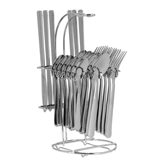 Royalford RF7009 24Pcs Cutlery Set - Premium Stainless Steel, Include Knives/Forks/Spoons/Teaspoons/, Mirror Polished, Dishwasher Safe | Modern Design
