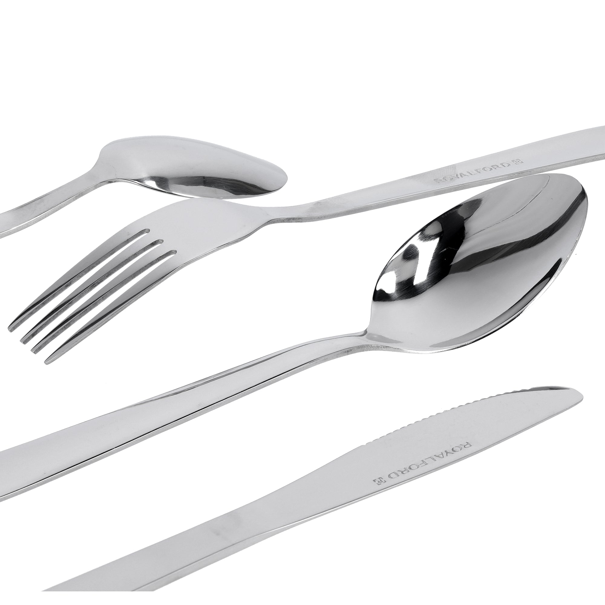 Royalford RF7009 24Pcs Cutlery Set - Premium Stainless Steel, Include Knives/Forks/Spoons/Teaspoons/, Mirror Polished, Dishwasher Safe | Modern Design