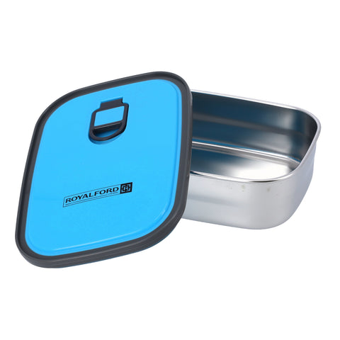 Stainless Steel Rectangle Food Container Blue/Silver 680ml