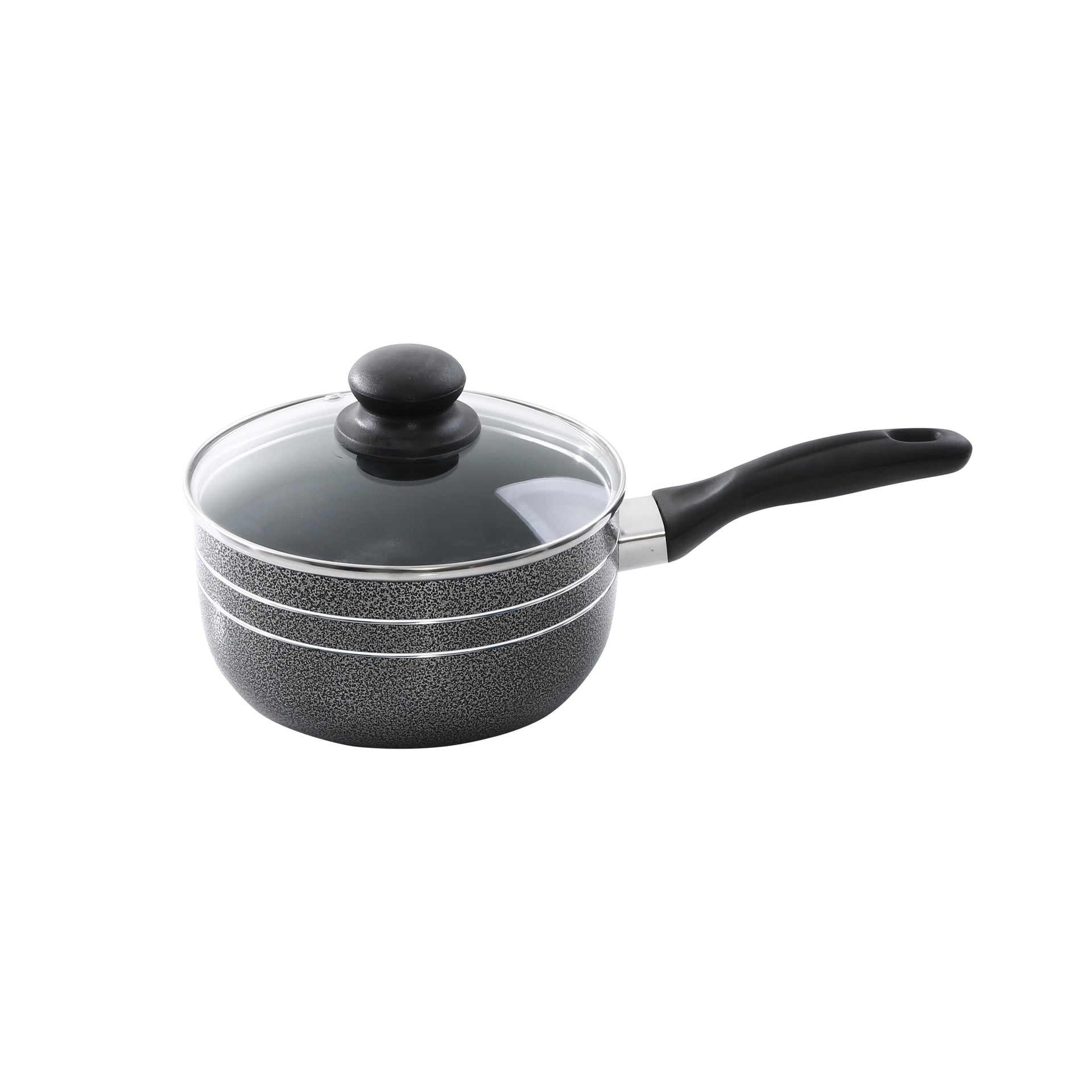 10 Pcs Non Stick Cookware Set Strong Aluminium Body, 3 Layer Construction, Cd Bottom, Tempered Glass Lid With Steel Frame Black 28x14.5cm