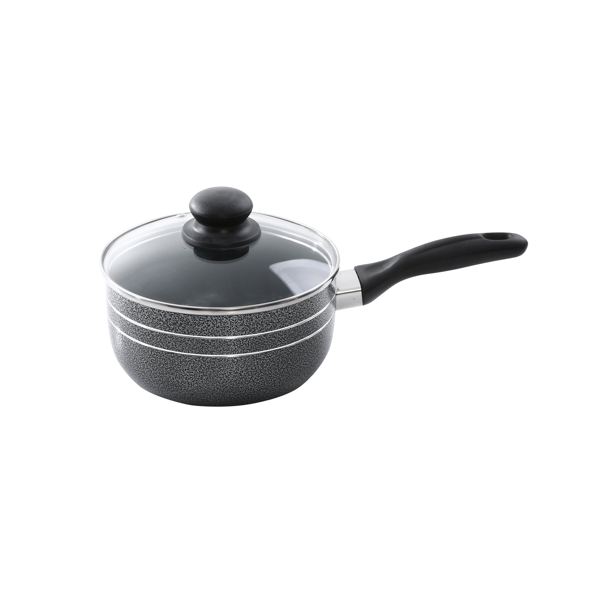 10 Pcs Non Stick Cookware Set Strong Aluminium Body, 3 Layer Construction, Cd Bottom, Tempered Glass Lid With Steel Frame Black 28x14.5cm