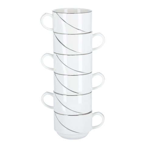 New Bone China Cups with Silver Line, 6 Pcs