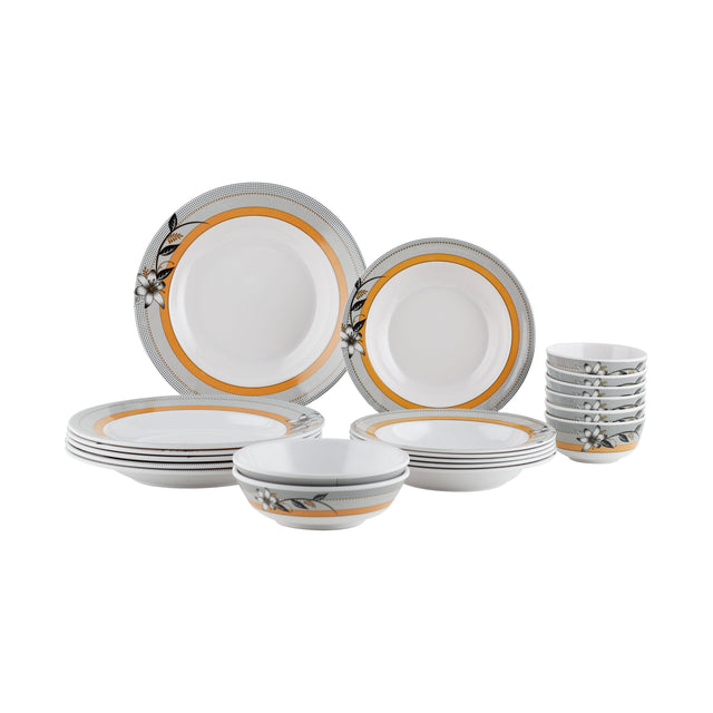 20 Pieces Melamine Dinner Set Multicolor Assorted Design White 10inch