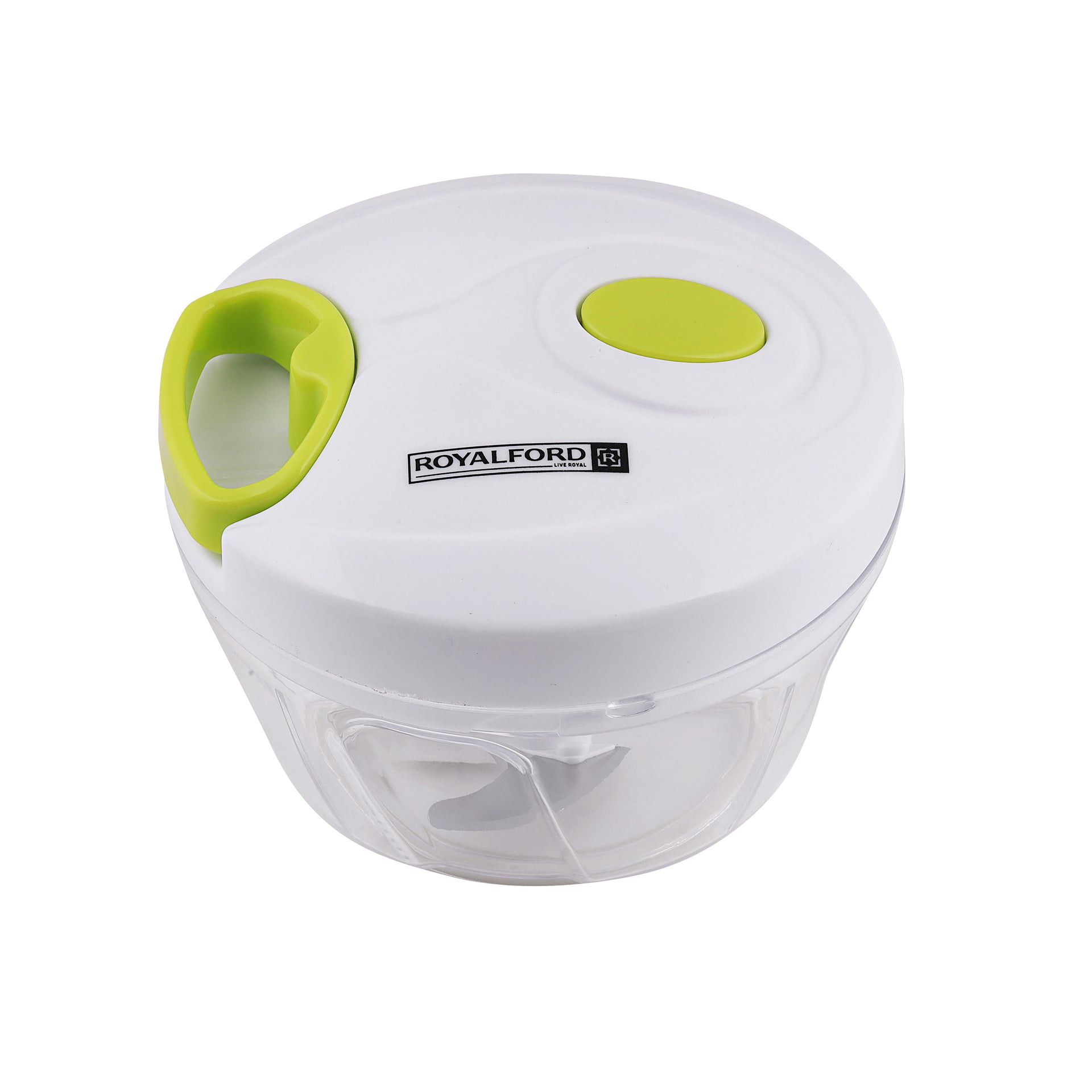 Mini Vegetable Chopper 3Pcs Stainless Steel Blades Anti Skid Base Multicolour Clear With Green/White Cover