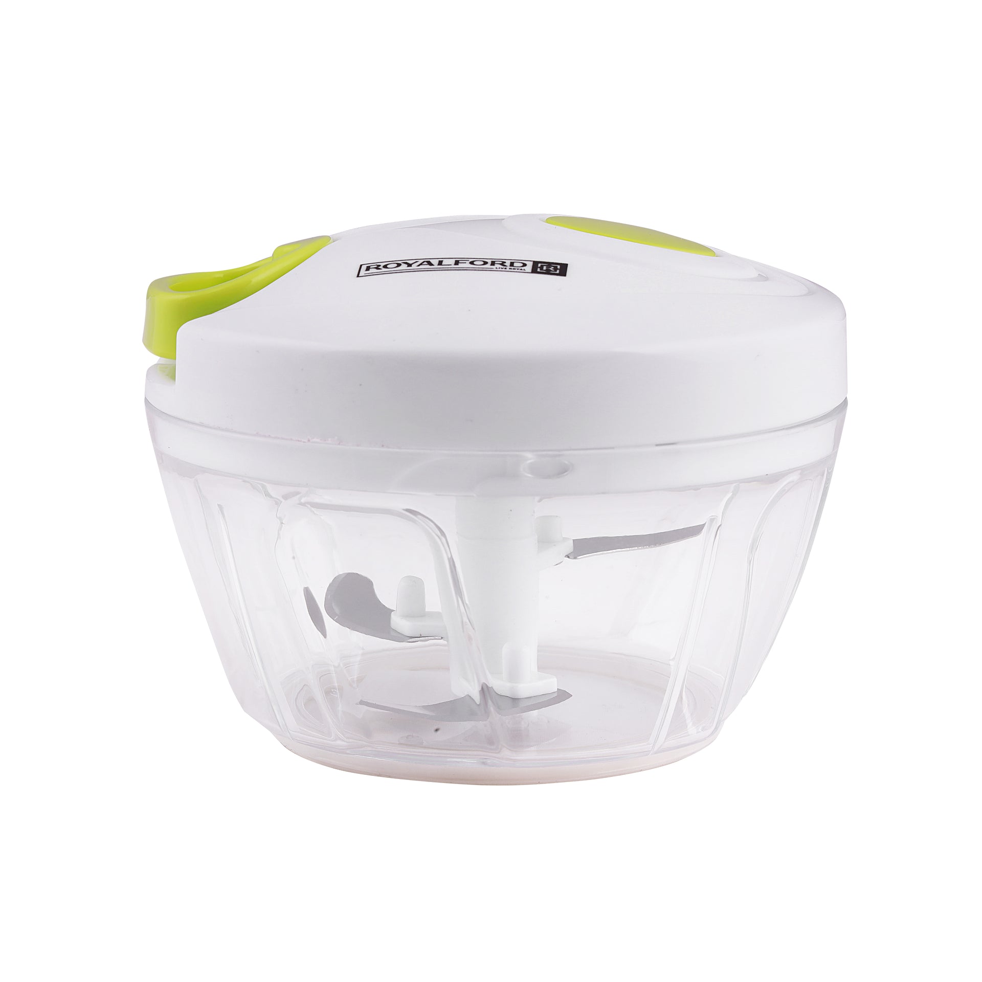 Mini Vegetable Chopper 3Pcs Stainless Steel Blades Anti Skid Base Multicolour Clear With Green/White Cover