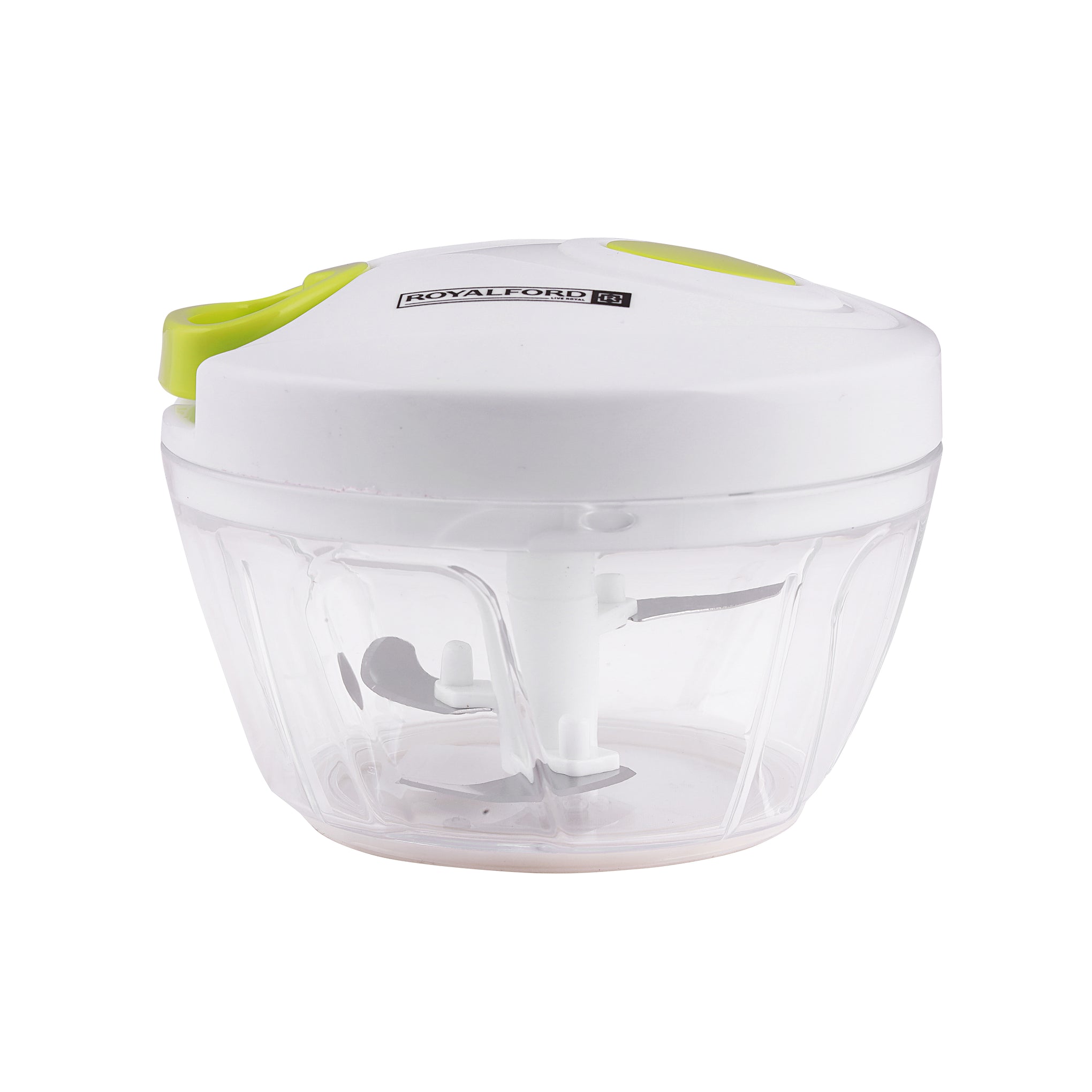 Mini Vegetable Chopper 3Pcs Stainless Steel Blades Anti Skid Base Multicolour Clear With Green/White Cover