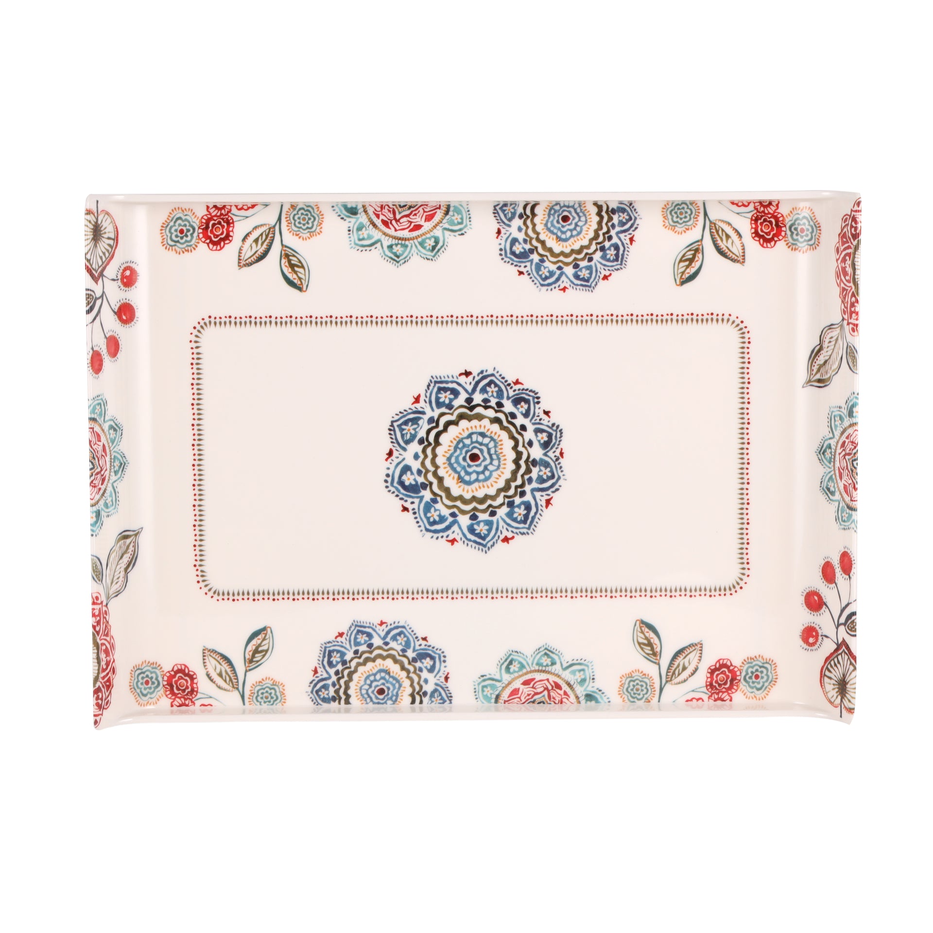 Printed Serving Tray White/Pink/Green 38.6.7x2.0cm