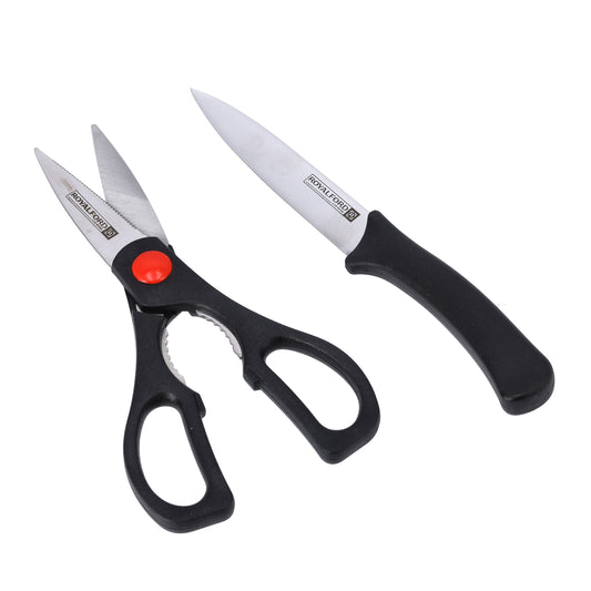 2-Piece Utility Knife And Scissor Set Silver With Black Handle 5inch