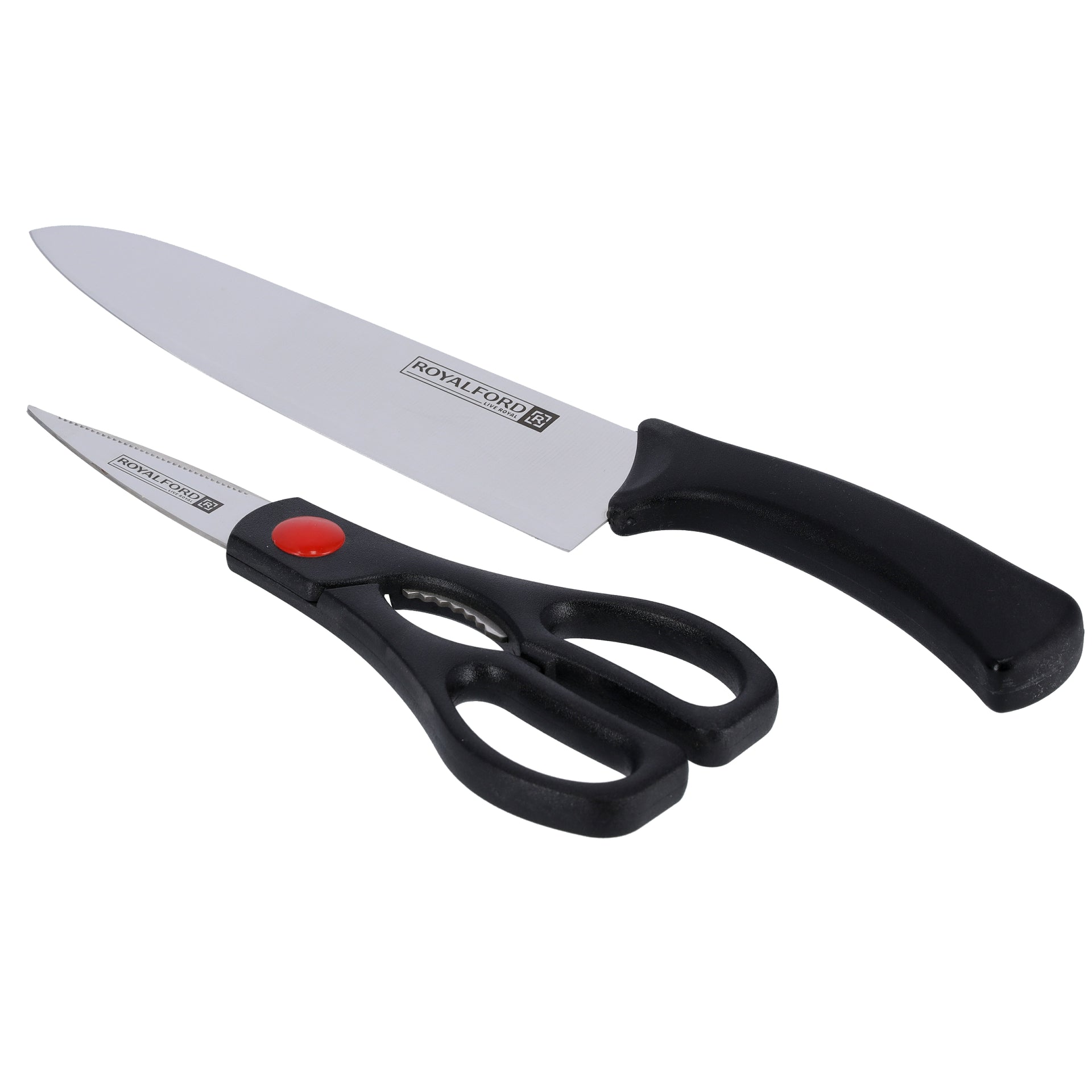 Royalford 2Pcs Slicer Knife Set - Knife & Scissor with Stainless Steel Sharp Blades, Comfortable Long Handle | Ideal for Cutting Chopping the Vegetable, Fruits, Fish, Meat & More