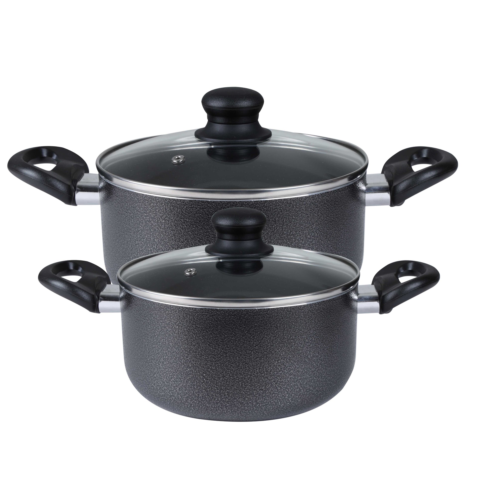 8-Piece Non-Stick Cookware Set Aluminum | Scratch-Resistant Non-Stick Coating with CD Bottom | Tempered Glass Lids, Heat-Resistant Bakelite Handles & Knobs Dark Black