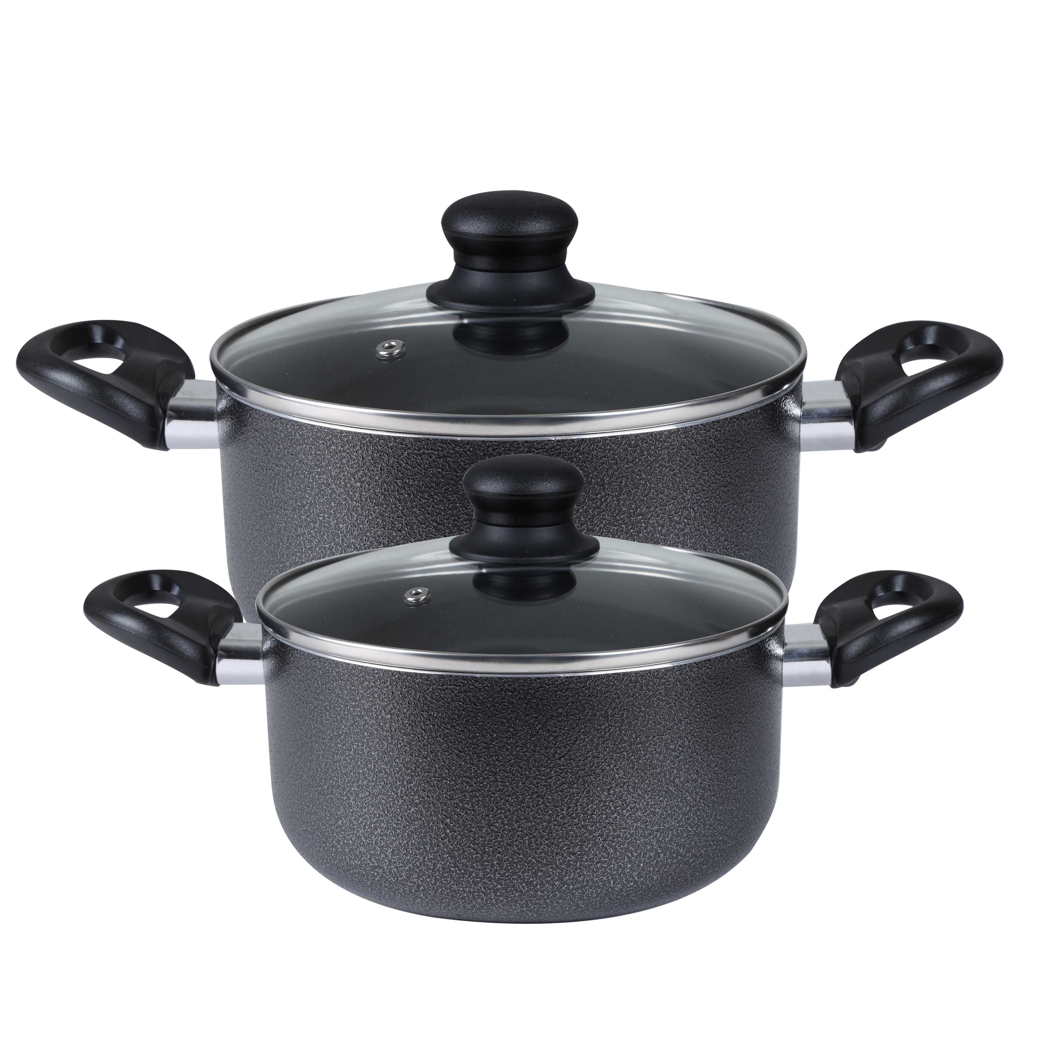 8-Piece Non-Stick Cookware Set Aluminum | Scratch-Resistant Non-Stick Coating with CD Bottom | Tempered Glass Lids, Heat-Resistant Bakelite Handles & Knobs Dark Black
