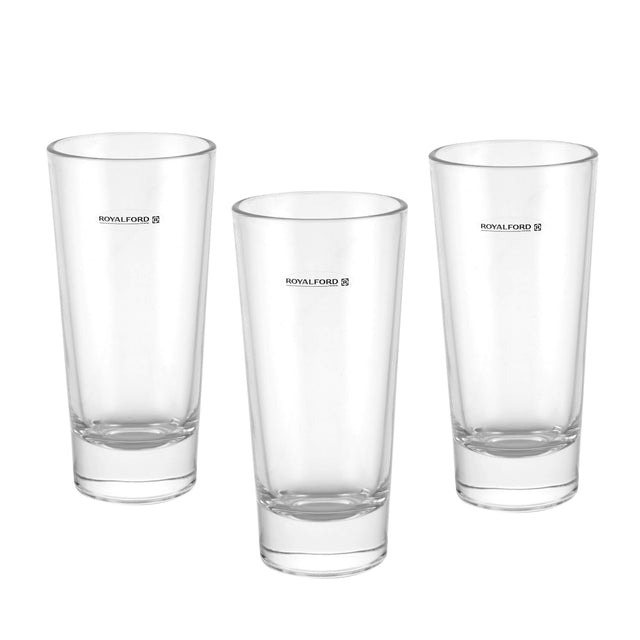 Royalford RF7950 Classic Heavy Base Juice Glass Set | Set of 3 Premium Tempered Glass Tumblers | 340ml Transparent Drinking Glasses
