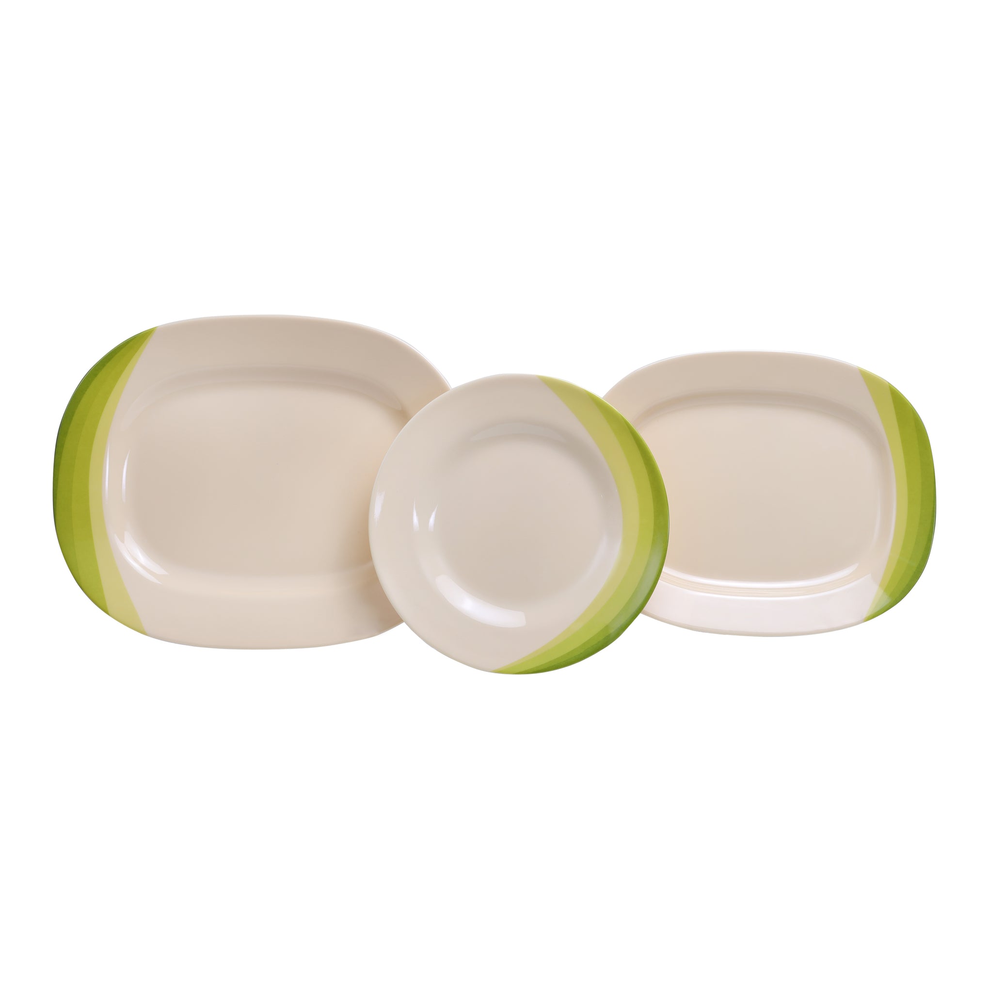 64 Piece Melamineware Dinner Set RF8101 Oval Plates Dinner Plates Dessert Plates Round Bowls Soup Bowls Rice Spoons and Spoons Beige/Green