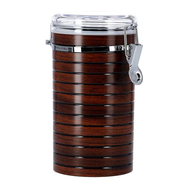 RF8223 Coffee Storage Container 1.05L | Airtight Stainless Steel Coffee Canister with CO₂ Valve | Cherrywood Finish Kitchen Storage Jar | Vacuum Food Storage Container