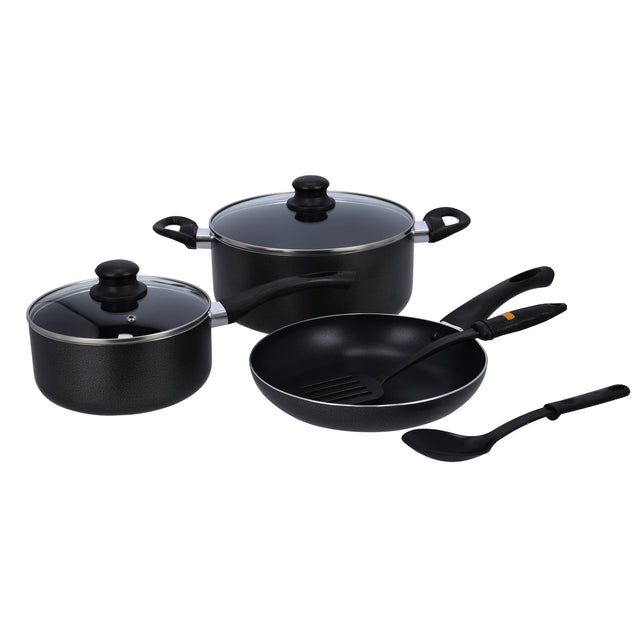 7-Piece Aluminium Marble Coated Cookware Set Black