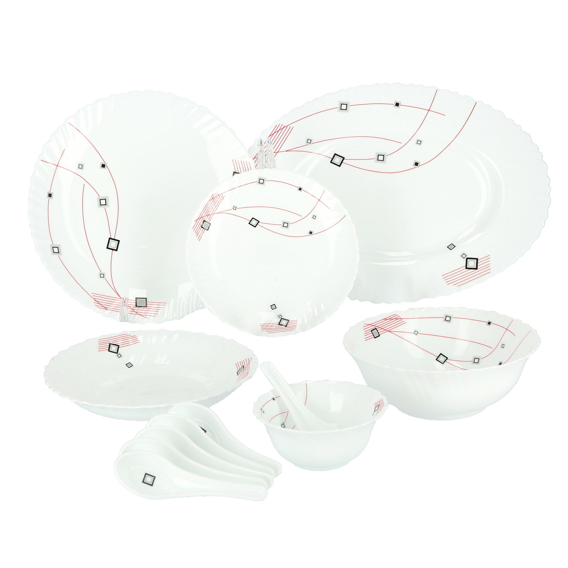 Royalford 33 Piece Opal ware Dinner Set- RF8982| Includes Dinner Plates, Quarter Plates, Oval Plates, Deep Soup Plates, Soup Bowls, Serving Bowls, Spoons| Chip-Resistant and Elegant Design White
