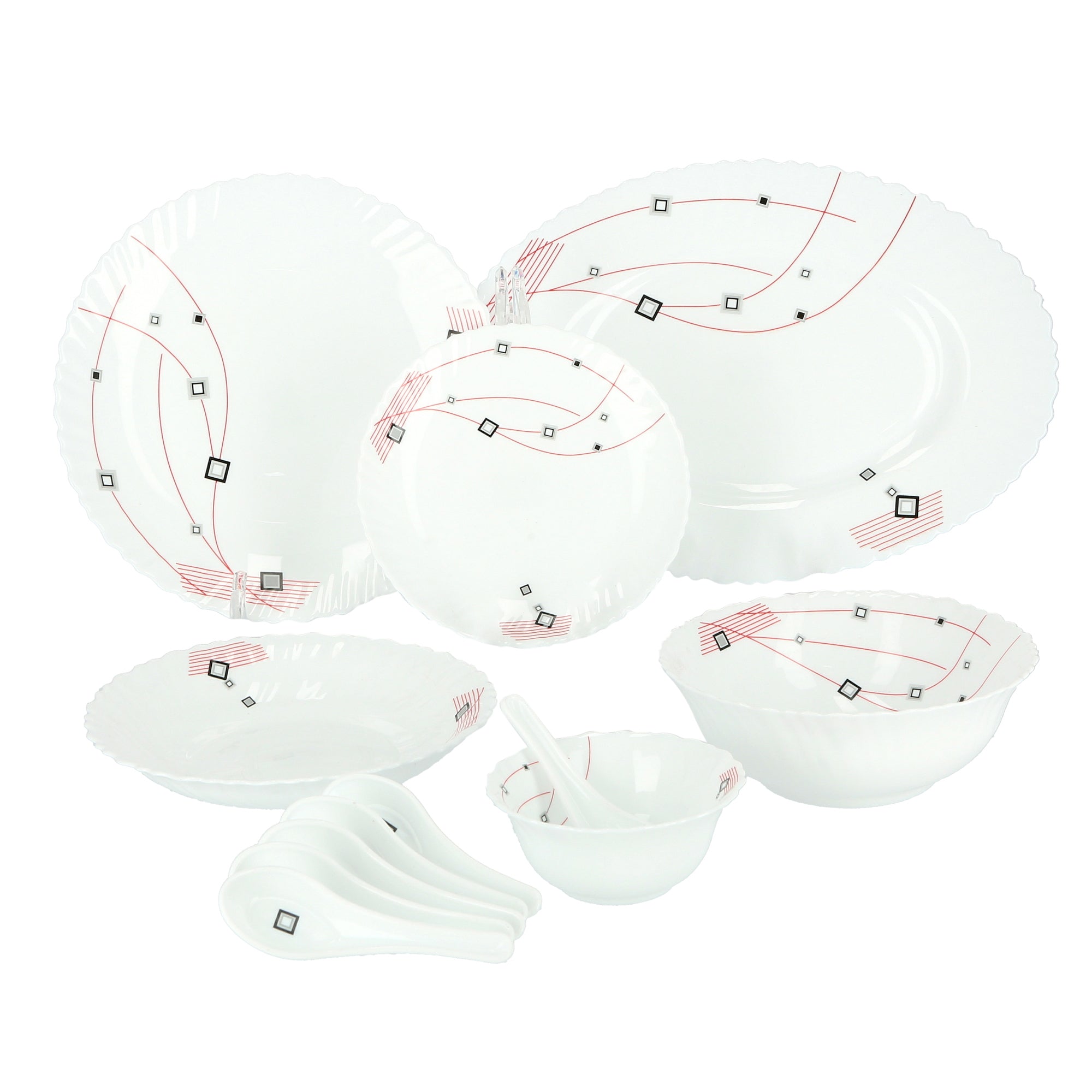 Royalford 33 Piece Opal ware Dinner Set- RF8982| Includes Dinner Plates, Quarter Plates, Oval Plates, Deep Soup Plates, Soup Bowls, Serving Bowls, Spoons| Chip-Resistant and Elegant Design White