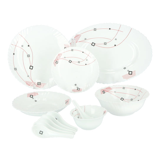 Royalford 33 Piece Opal ware Dinner Set- RF8982| Includes Dinner Plates, Quarter Plates, Oval Plates, Deep Soup Plates, Soup Bowls, Serving Bowls, Spoons| Chip-Resistant and Elegant Design White