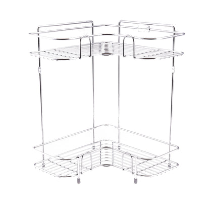 RF913-COR 2 Tier Corner Rack | Rust Free Stainless Steel Bathroom Shower Caddy | Corner Storage Shelf Organizer for Kitchen, Bedroom & Living Room | Space Saving Silver Rack