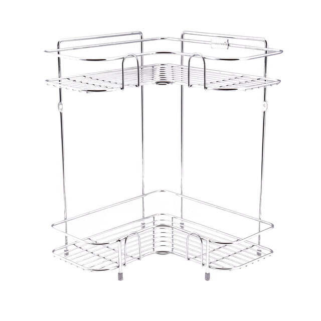 RF913-COR 2 Tier Corner Rack | Rust Free Stainless Steel Bathroom Shower Caddy | Corner Storage Shelf Organizer for Kitchen, Bedroom & Living Room | Space Saving Silver Rack