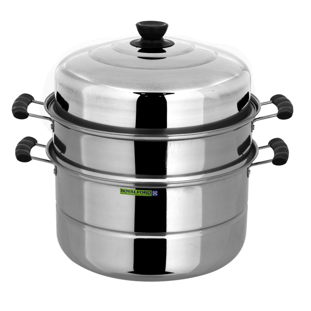 3 Layer Stainless Steel Steamer Pot 9L – 30cm Multi-Tier Cooking Pot, Induction & Gas Compatible, Dishwasher Safe, Heat Resistant with Durable & Comfortable Handles Silver 30cm