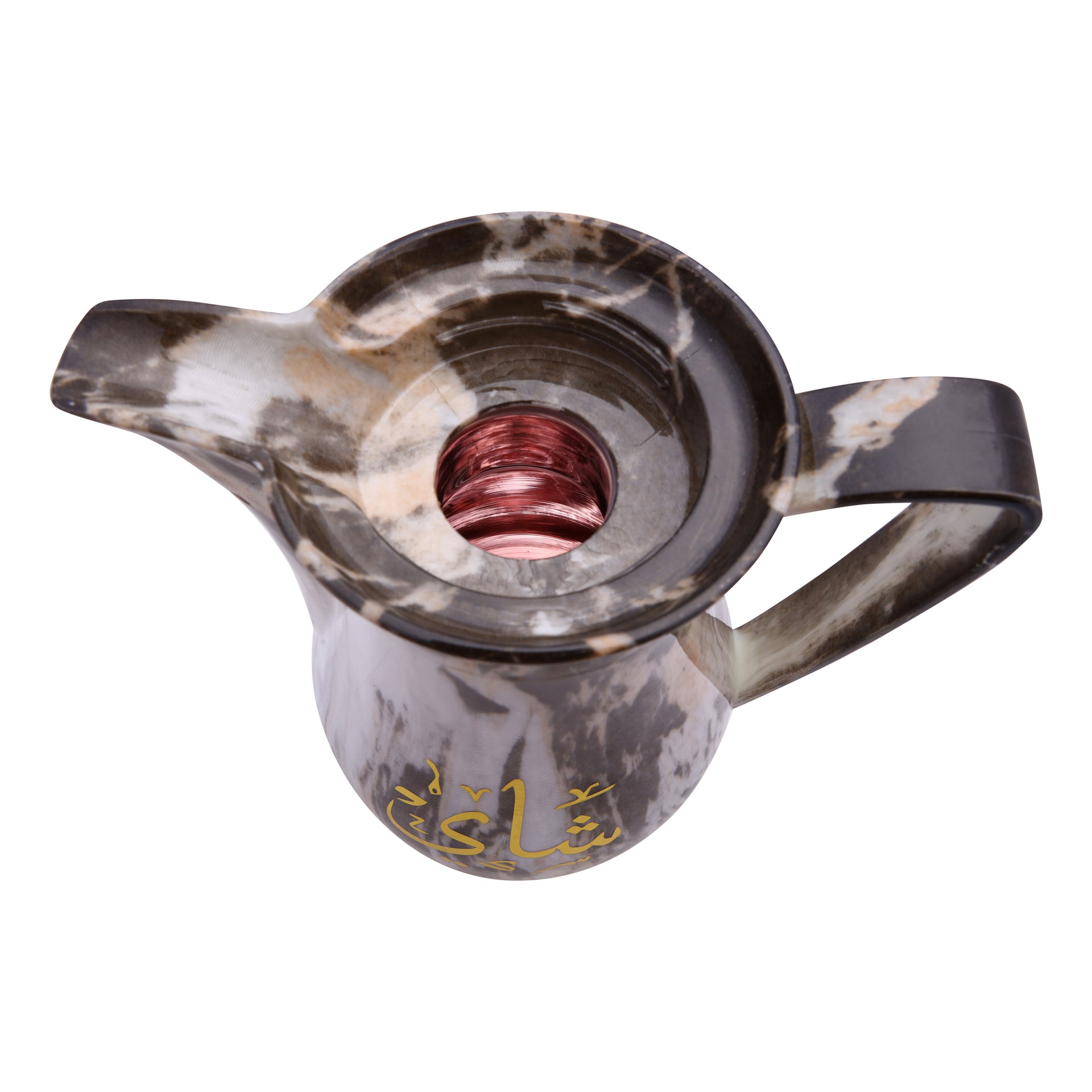 Royal Marble Tea And Cawa Set 1+1L Pink Glass Inner Multicolor Arabic Calligraphy Print Multicolour 31 x 29.6 x 16 cmcm