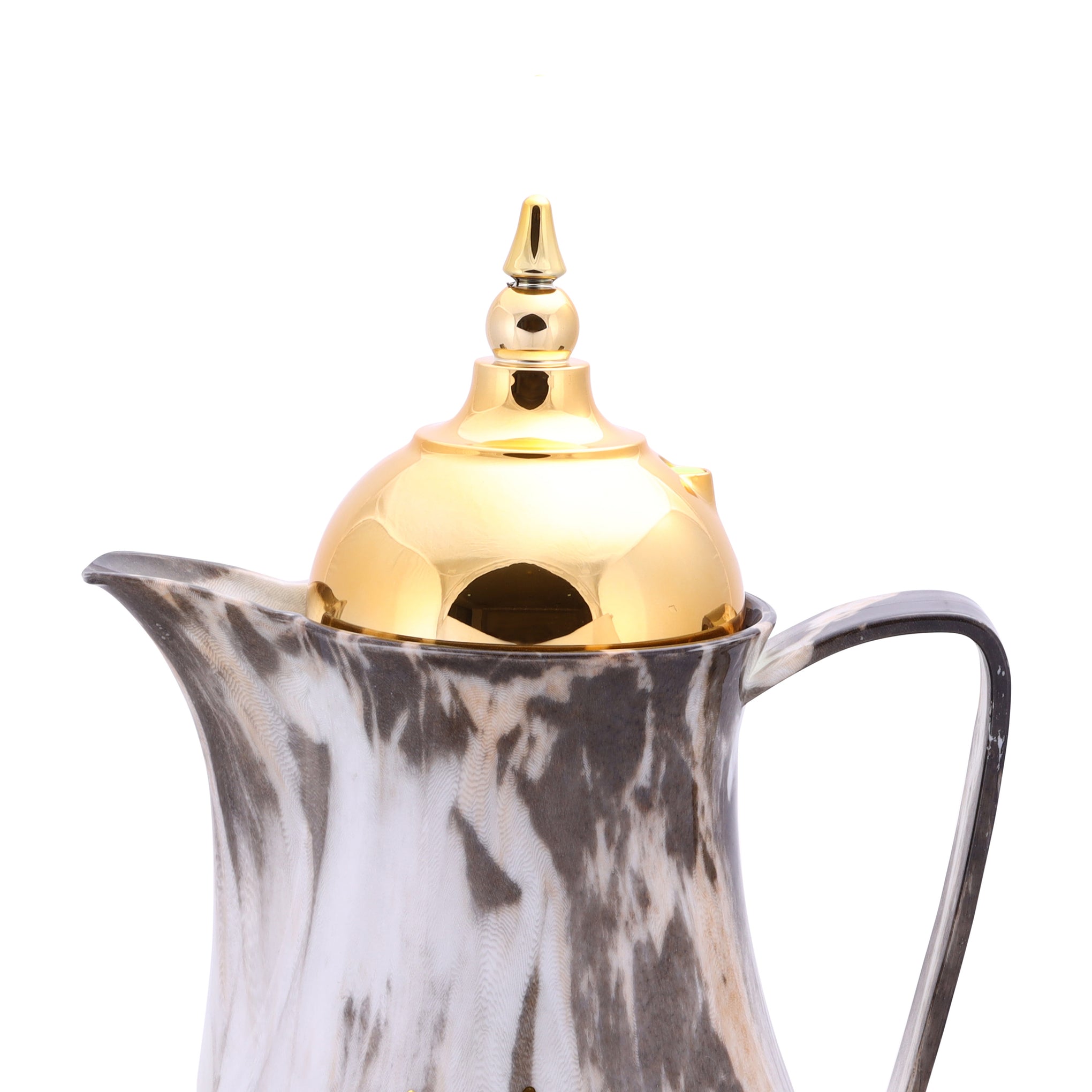 Royal Marble Tea And Cawa Set 1+1L Pink Glass Inner Multicolor Arabic Calligraphy Print Multicolour 31 x 29.6 x 16 cmcm