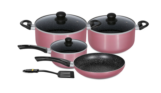 8-Piece Marble Aluminium Coating Cookware Set Pink 24x12x24cm