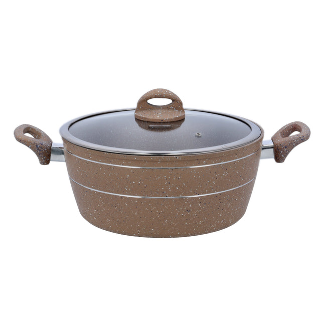 Sturdy And Durable Unique Designed Easy To Handle 5 Layer Construction Non-Stick Coating Granite Smart Casserole With Lid Brown 24cm