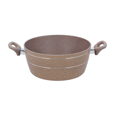 Sturdy And Durable Unique Designed Easy To Handle 5 Layer Construction Non-Stick Coating Granite Smart Casserole With Lid Brown 28cm