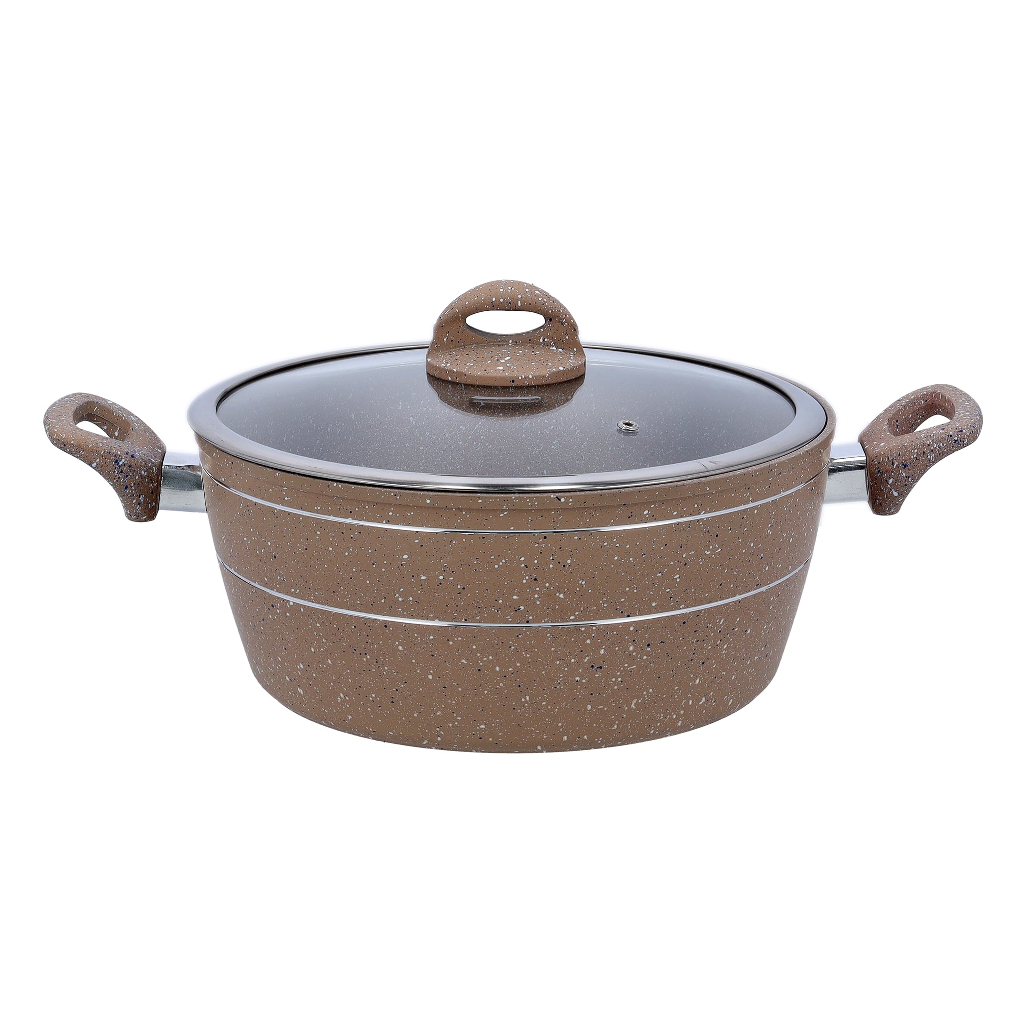 Sturdy And Durable Unique Designed Easy To Handle 5 Layer Construction Non-Stick Coating Granite Smart Casserole With Lid Brown 32cm