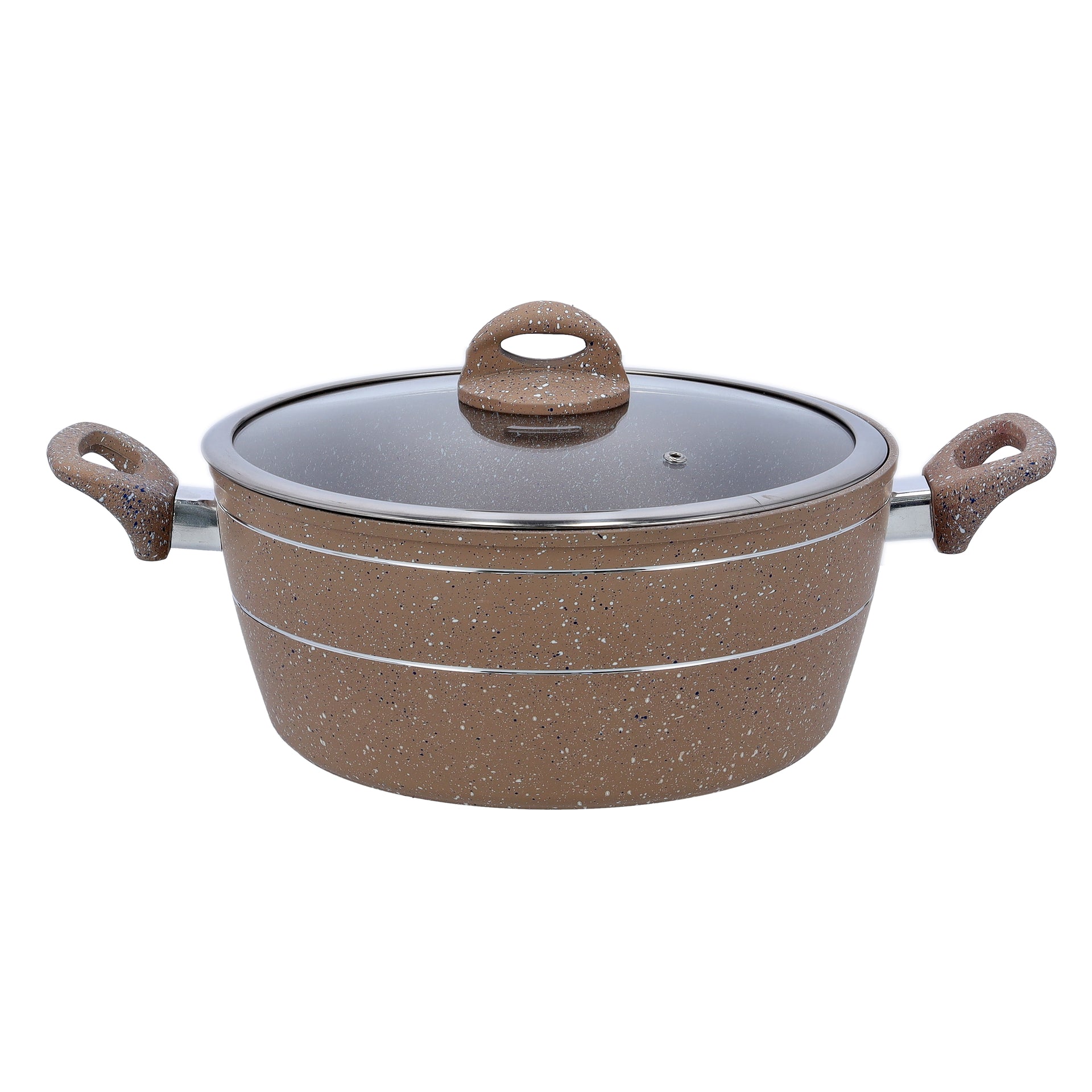 Sturdy And Durable Unique Designed Easy To Handle 5 Layer Construction Non-Stick Coating Granite Smart Casserole With Lid Brown 32cm