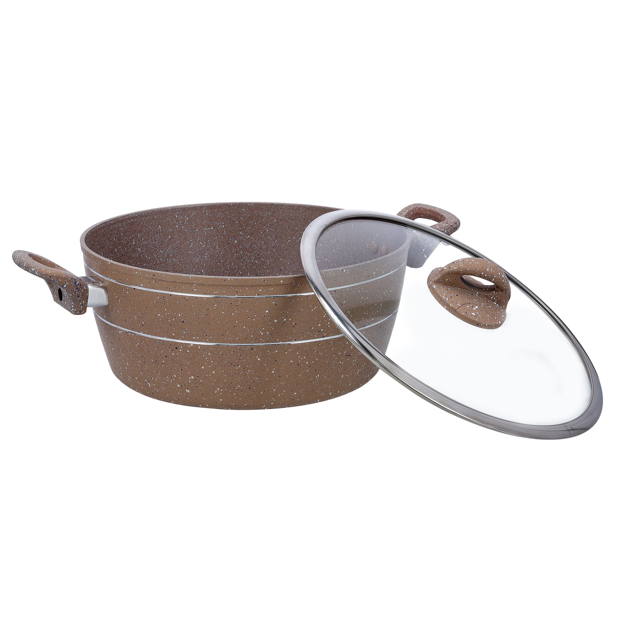 Sturdy And Durable Unique Designed Easy To Handle 5 Layer Construction Non-Stick Coating Granite Smart Casserole With Lid Brown 32cm