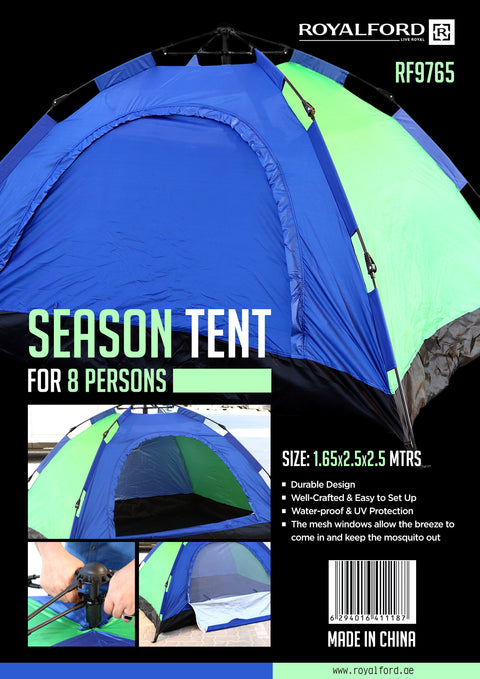 Ideal for 8 Person Royalford  Season Tent Portable UV/ Waterproof Camping ,Ventilated Mesh Window  , Perfect for camping, hiking, backpacking or festivals