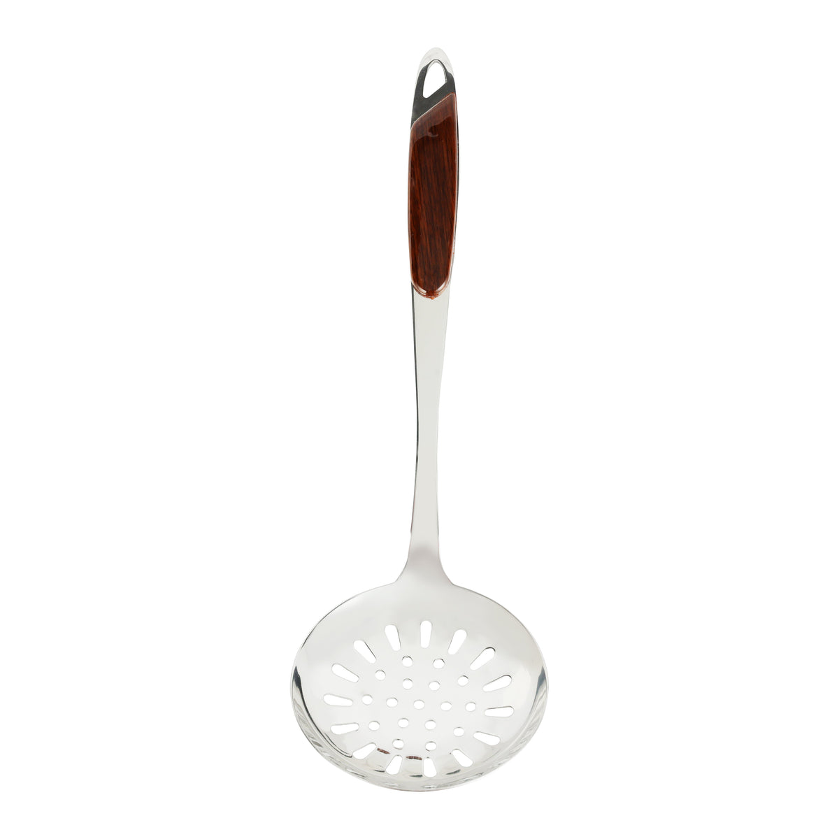 Stainless Steel Skimmer Spoon with Wooden Finish Handle | Slotted Frying Strainer Ladle for Pasta, Fries, Noodles & More