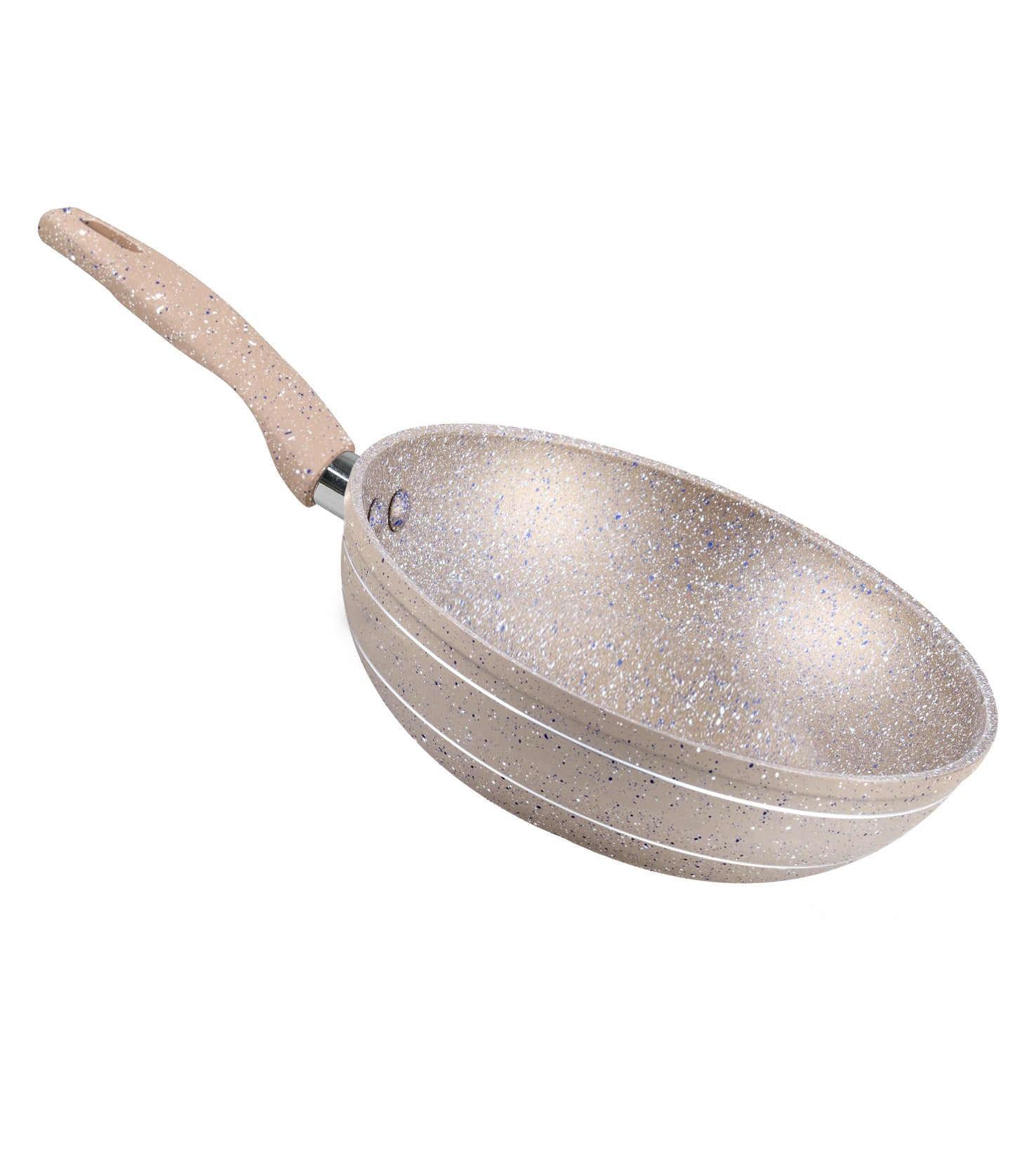 Royalford 28 CM Smart Wok Pan with Marble Coating- RF9841 Forged Aluminum Body with 3.8 MM Extra Thick Bottom Induction Compatible and Soft Touch Handle PFOA-Free and PTFE-Free Brown Beige