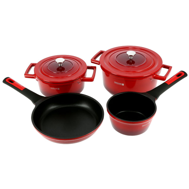 Royalford 6piece Cast Aluminium Cookware Set, Red, RF9845 Cast Aluminium, Non Stick Coated Interior, Fry Pan, Casserole, Saucepan