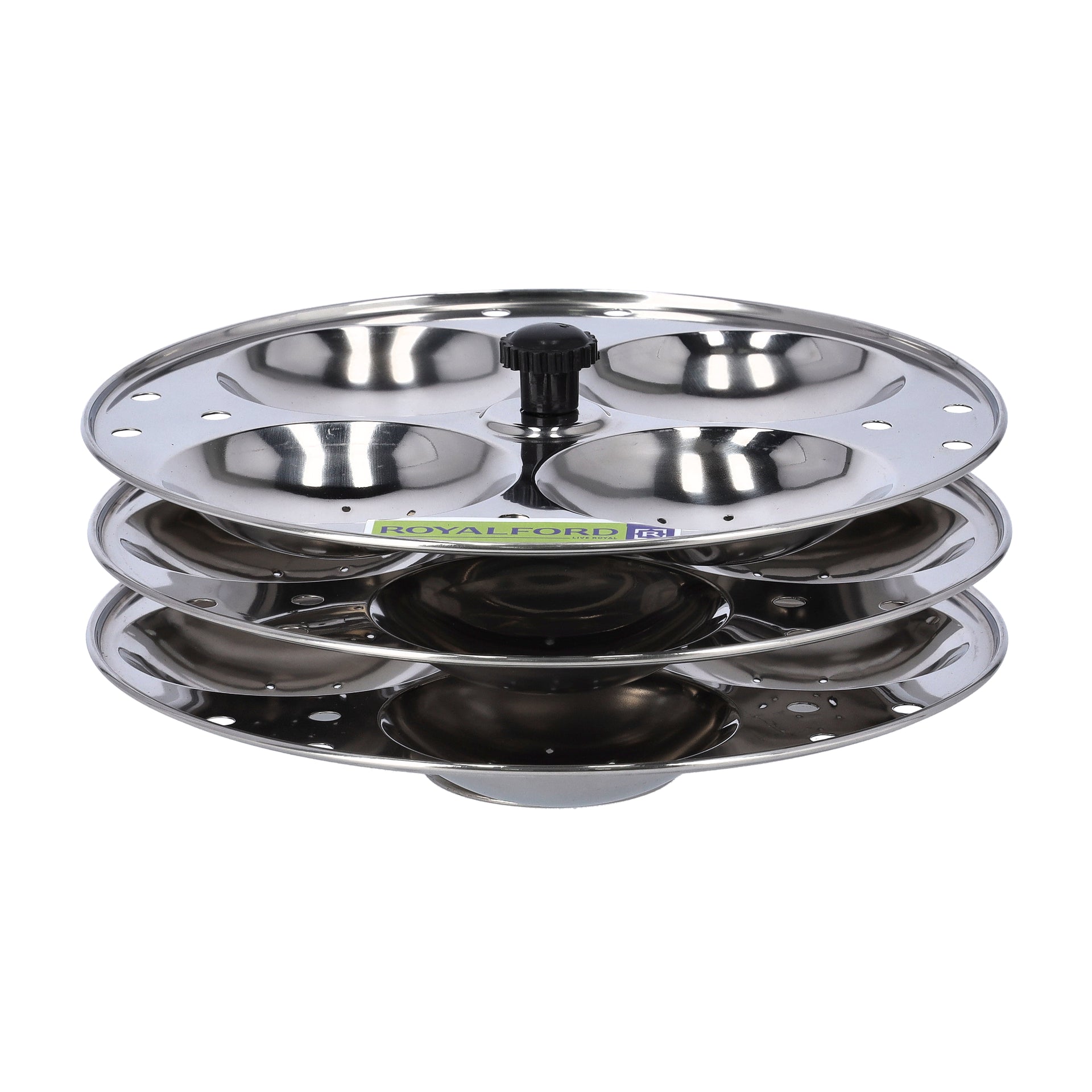 Stainless Steel Idly Stand, 3 Racks Makes 12 Idlis With Mini Hole Mechanism, 20.7 X 9.5 X 20.7 Cm, Made In India Silver 20.7cm
