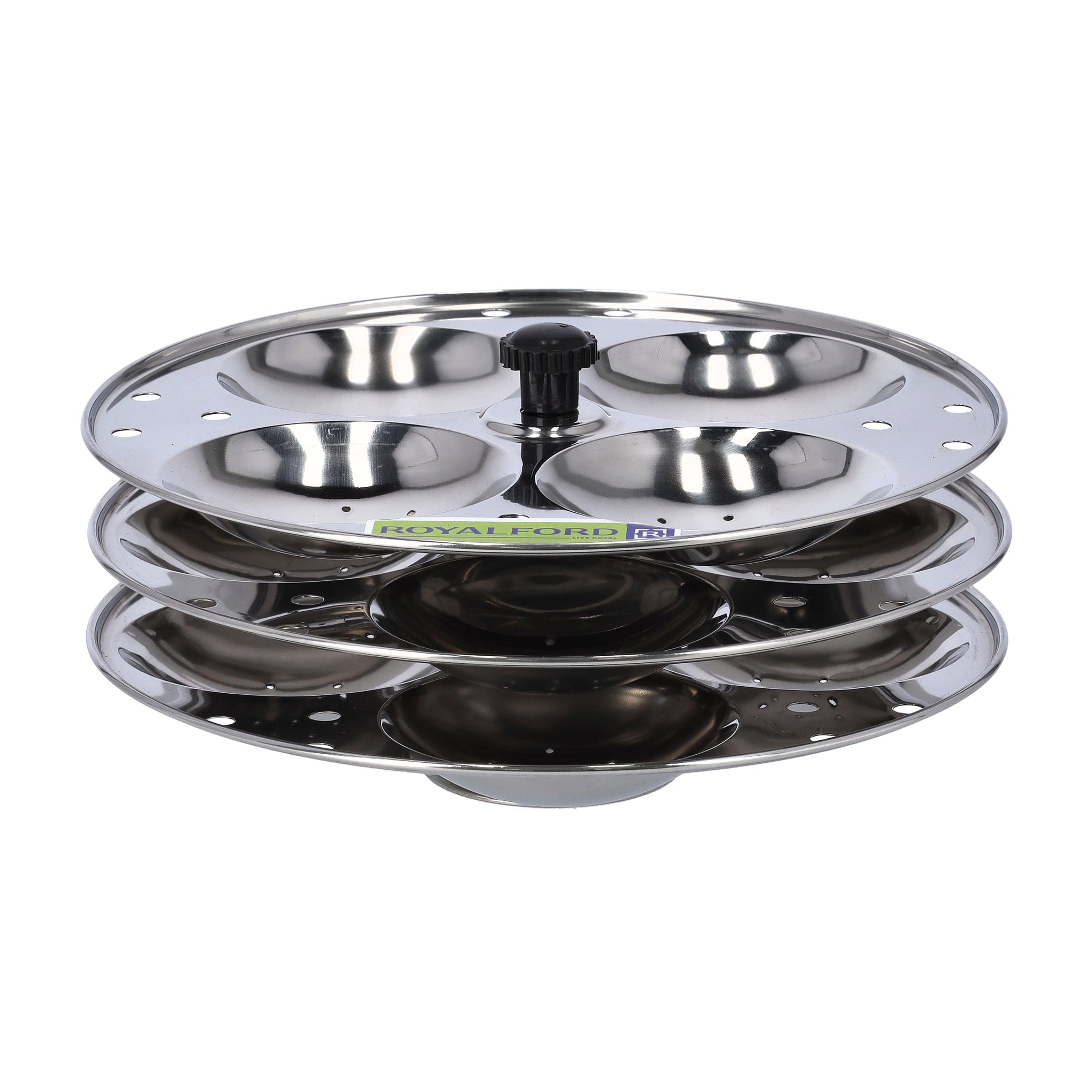 Stainless Steel Idly Stand, 3 Racks Makes 12 Idlis With Mini Hole Mechanism, 20.7 X 9.5 X 20.7 Cm, Made In India Silver 20.7cm