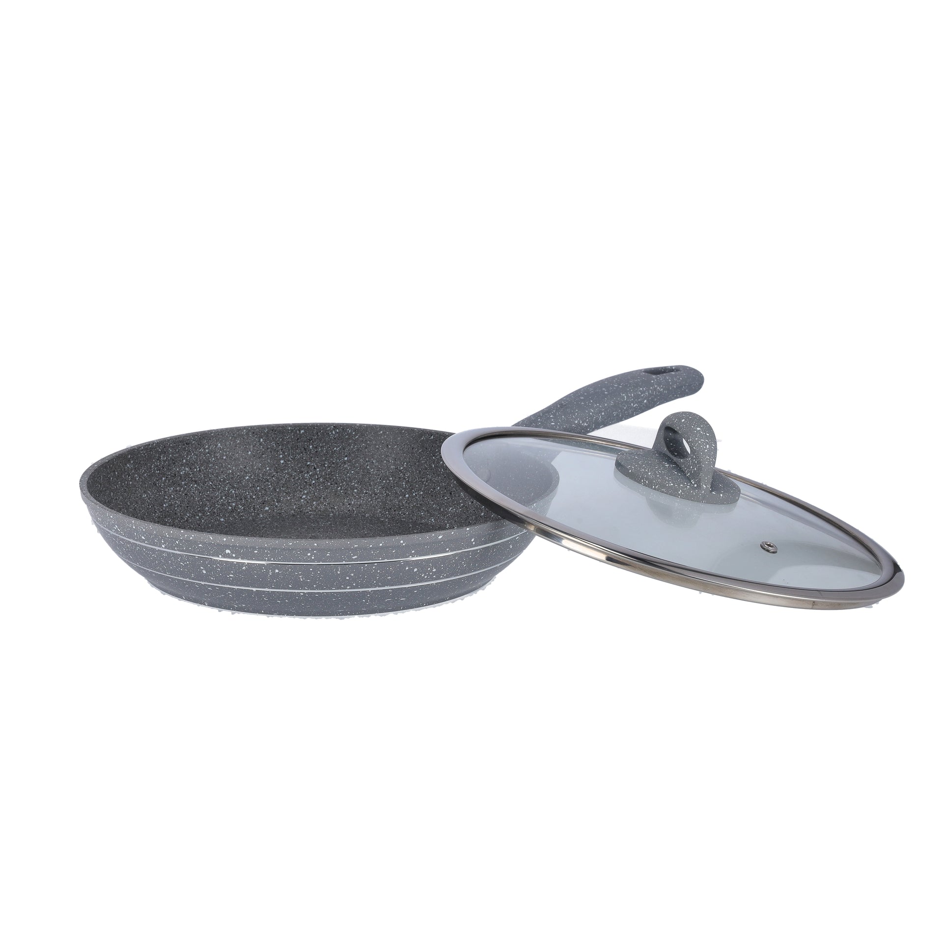 28Cm Smart Granite Series Frypan Forged Aluminium Body Durable Granite Coating 5 Layer Constructions Tempered Glass Multi Color Multi Color 28Cmcm