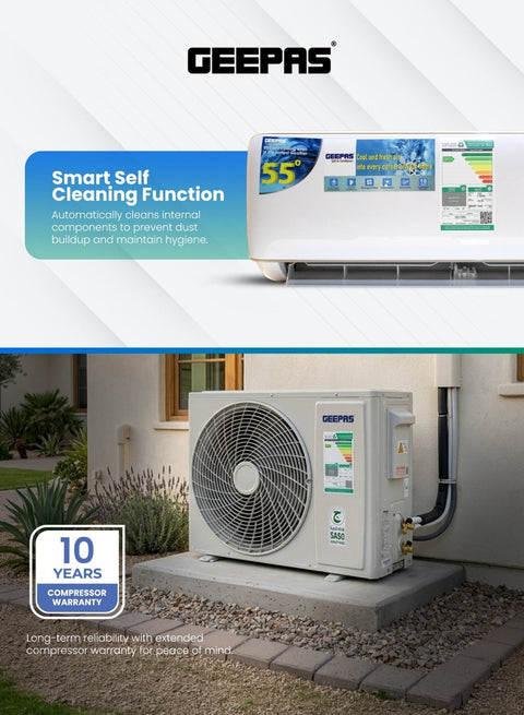 1.0 Ton Split AC (12,000 BTU) - Smart Inverter Air Conditioner with Self-Cleaning, 4D Airflow & 10-Year Compressor Warranty GACS1212KRCA White