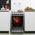 Cooking Range, Stainless Steel Housing, GCR5021NSC,4 Gas Burner, Electric Ignition, Double Glass Door, Multi Rack Support,1 Year Warranty, Mechanical Control, Fixed Drawer, Glass Lid, Over Lamp +Timer