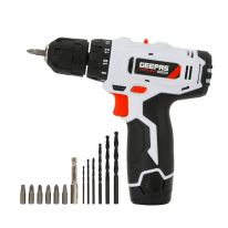 Geepas 12V Cordless Drill- GCD7628/ Chuck Size 10 mm, Perfect For Home and Business, No Load Speed 0-400 / 0-1400 RPM, Comfortable Grip, Ergonomic Design/ Includes Accessories, Battery and Charger/ White