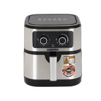 Geepas 7L Air Fryer-GAF37506/ Oil-Free Cooking, 30-Minute Timer, 1800W Power, VORTEX Technology, Cook Up to 80% Less Fat/ Fast and Healthy Cooking for Family Meals, Easy-to-Clean Non-Stick Basket, Stainless Steel Housing/ Silver and Black