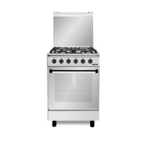 Geepas 55x55 Free Standing Cooking Range- GCR5555FSE/ 4 Burners with Auto Ignition, Grilling Function/ Equipped with Multiple Power Levels, Oven Lamp, Transparent Top Glass/ Cook Dishes, Bake, Roast, Grill/ Silver