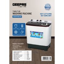 Geepas 5.0 kg Twin Tub Semi-Automatic Washing Machine- GSWM18045/ Equipped with Strong Pulsator and Air Dry Spinning Function/ Efficient Performance and Classic Design/ Perfect for Home, Apartments, etc./ White