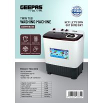 Geepas 7.0 kg Twin Tub Semi-Automatic Washing Machine- GSWM18046/ Equipped with Strong Pulsator and Air Dry Spinning Function/ Efficient Performance and Classic Design/ Perfect for Home, Apartments, etc./ White