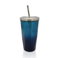 Royalford 450ML Vacuum Mug with Straw- RF11137| Double Wall Stainless Steel Body and Keeps Your Drinks Hot or Cold| Leak-Proof and Portable Design| Suitable for Indoor and Outdoor Use| Blue