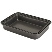 Royalford RF5358 Rectangular Roaster Tin Set, 3 Pcs | Set of 3 Non-Stick Baking Tray Premium Bakeware Carbon Steel Dual Layer Teflon - Dishwasher Fridge & Freezer Safe - Large Oven Tray, Small Oven Tray & Large Deep Roasting Tin